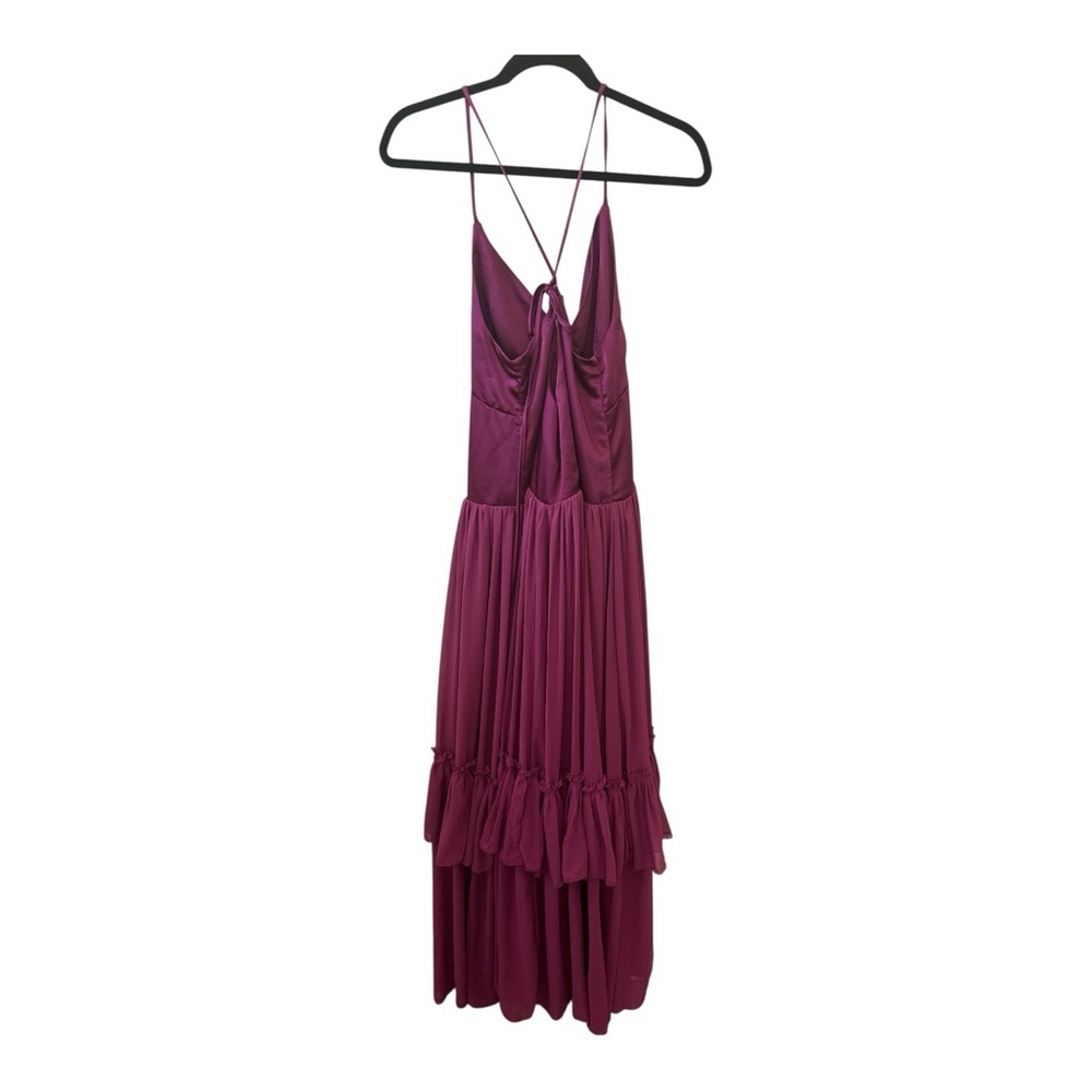 Free People Plum Soliana Drop Waist Satin Tiered Maxi Dress Size Large NWT - Picture 6 of 7